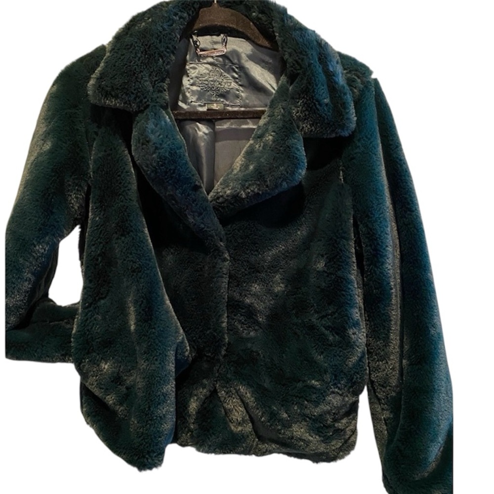 💚 JouJou Faux Fur Jacket – Dark Emerald Green, Cozy & Fun, Women’s Size Small